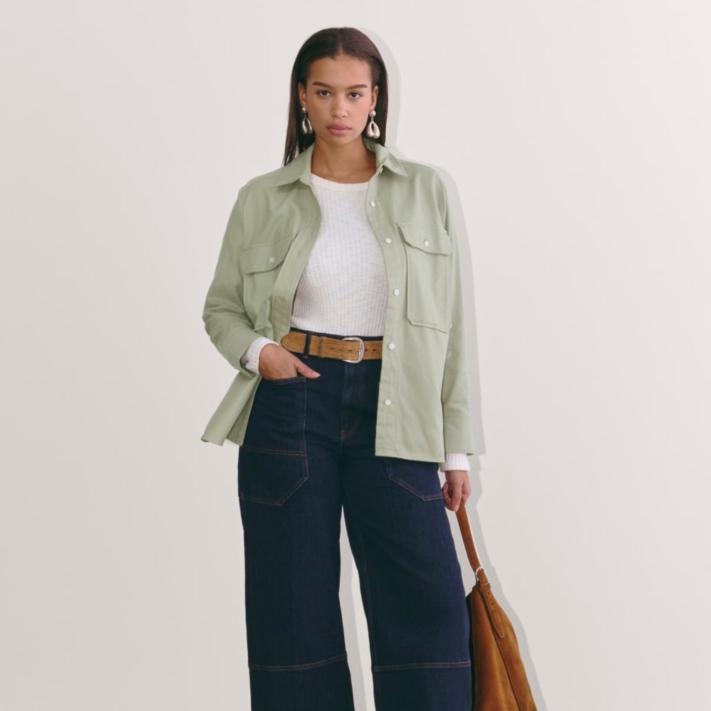 EVERLANE NWT The Boyfriend Shirt in Flannel, Seagrass, Size Medium